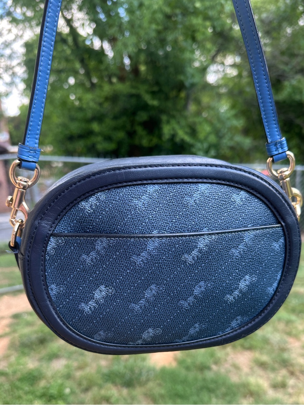 Coach Horse & Carriage Print Oval Camera Crossbody Bag Blue C4057 2021 - Picture 4 of 15